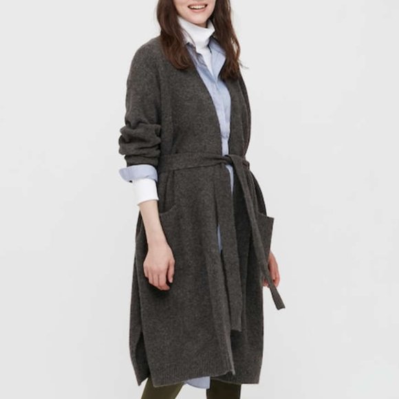 SOUFFLÉ YARN BELTED LONG KNITTED COAT - Picture 2 of 5